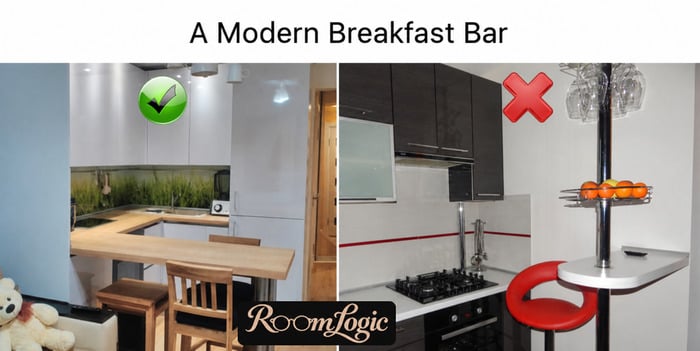 Modern breakfast bar compared with a dated pedestal bar