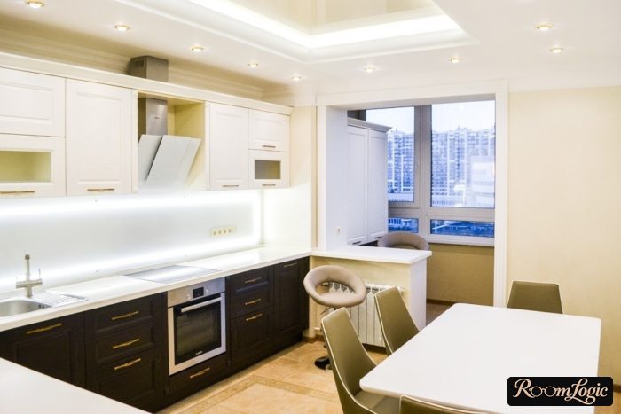 modern classic kitchen combined with balcony