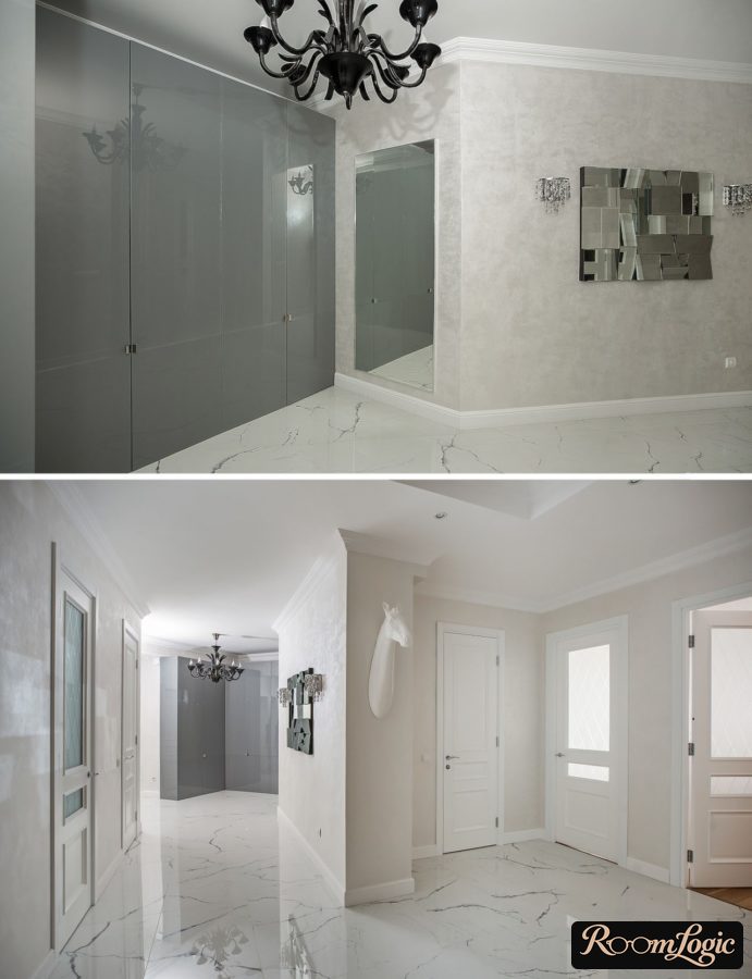 modern entryway in a concept apartment in light tones