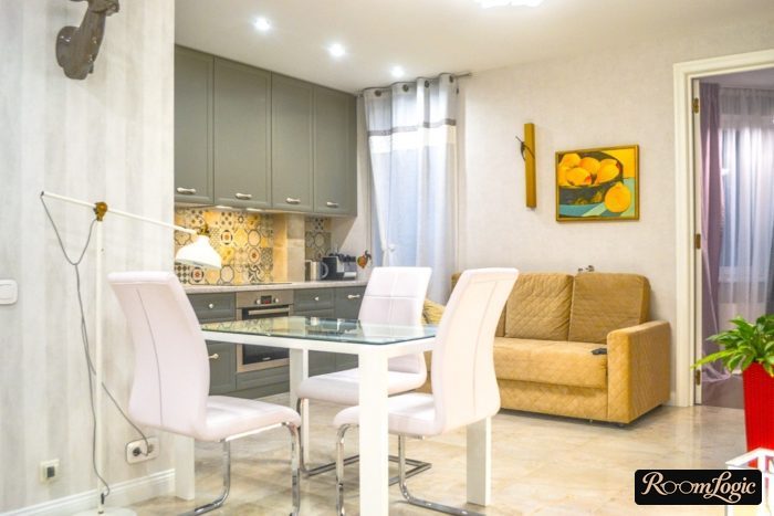 modern gray kitchen with bright accents