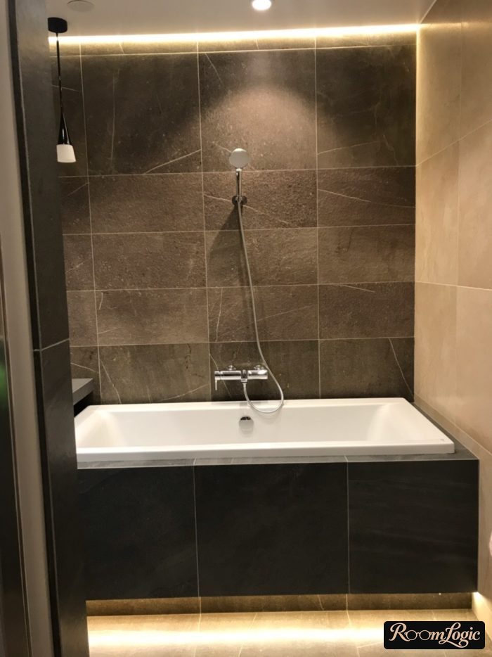 modern hidden lighting in small bathroom