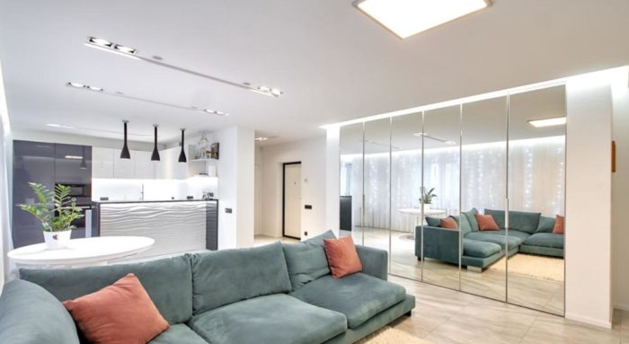 modern interior of a large living room