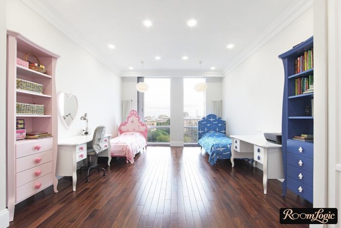floorplan for a kids' room for two children of different genders