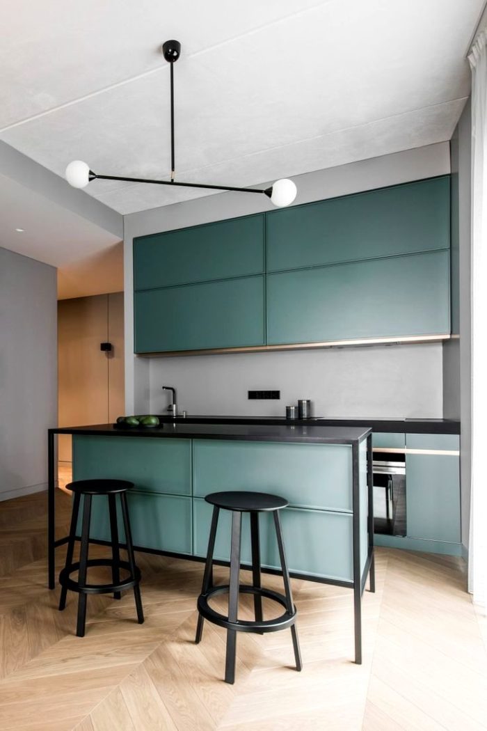 modern kitchen design in dusty blue