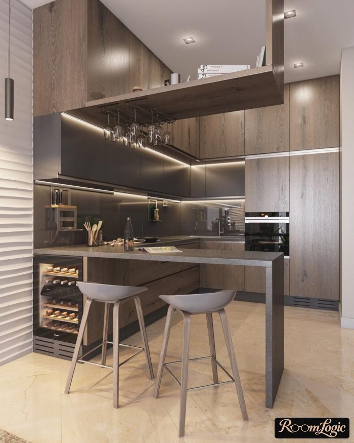 modern kitchen design with stone bar counter