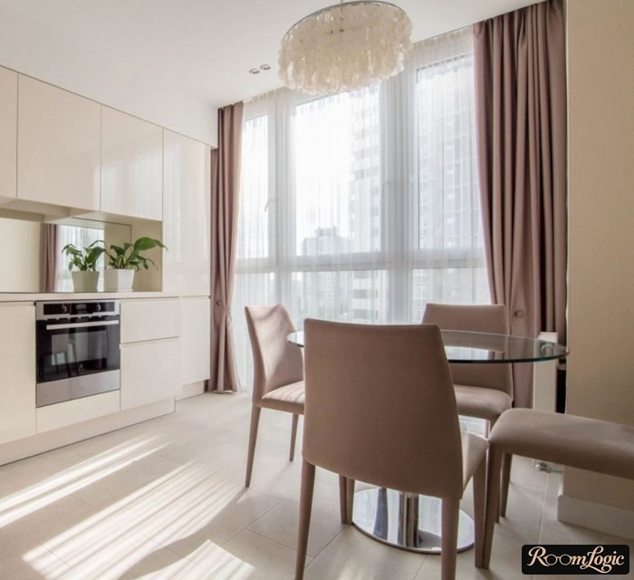 modern kitchen with ceiling-to-floor cabinetry