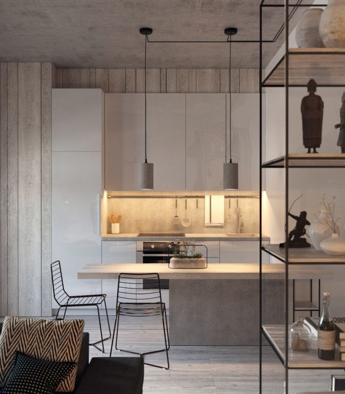 modern loft in kitchen-living room