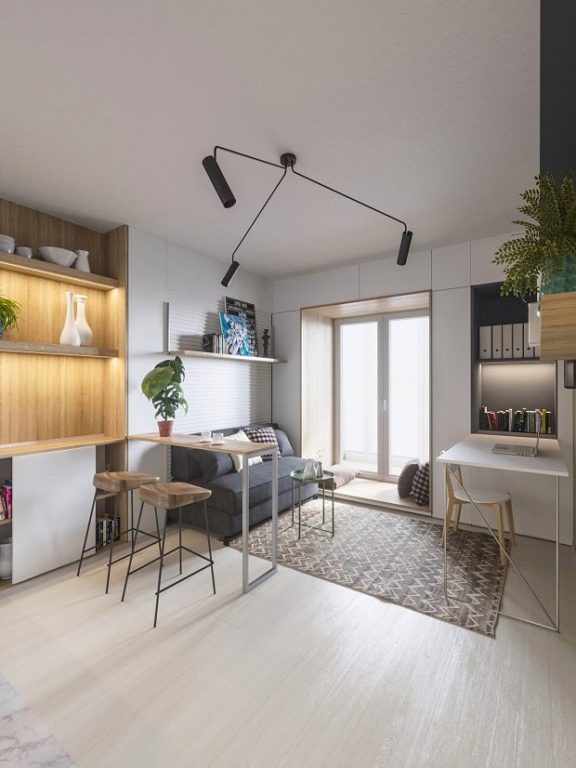 modern mezzanine in studio apartment