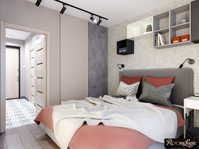 modern scandi bedroom in gray tones