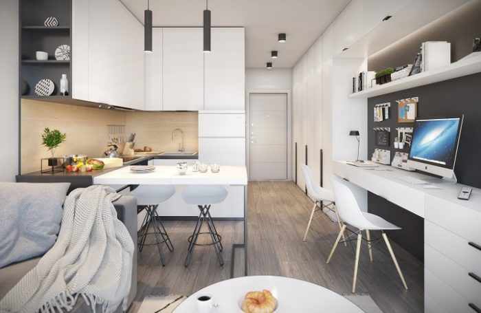 modern scandinavian minimalism in rectangular studio