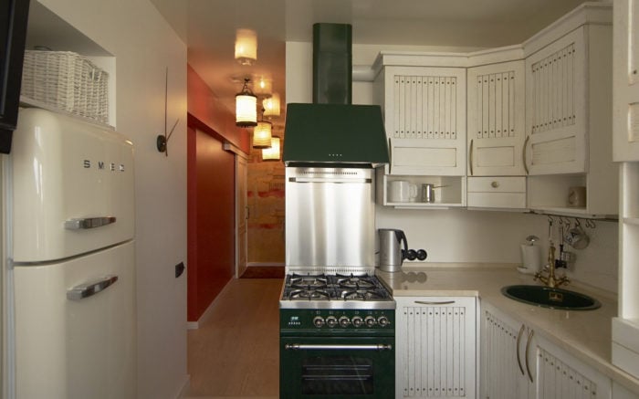 modern small kitchen without door