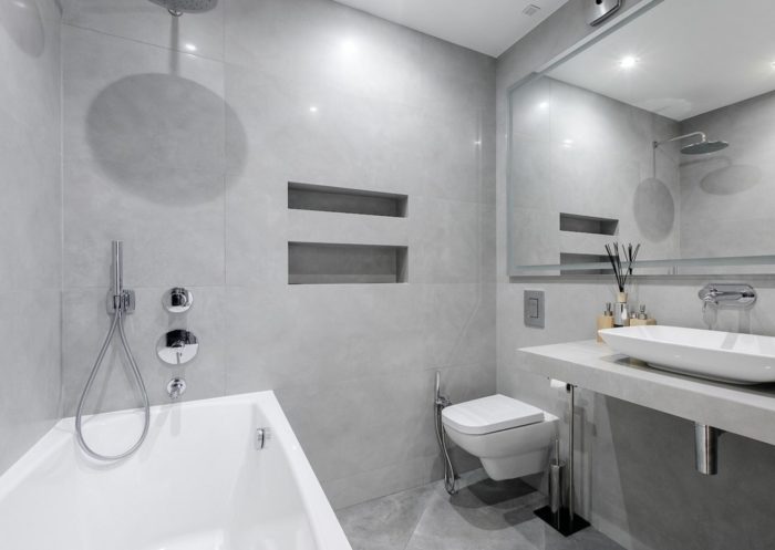 modern tile design under gray stone