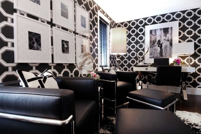 monochrome living room in art deco style