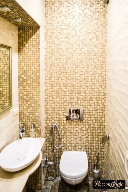 mosaic and sink in the toilet without a bathtub