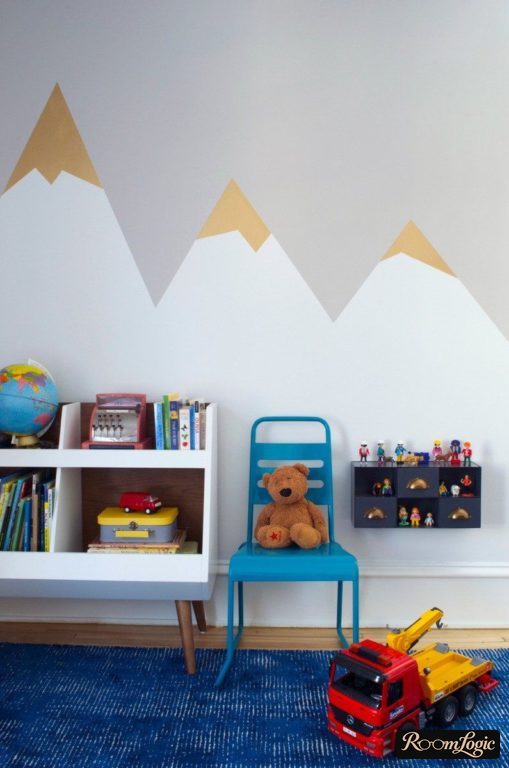 mountain wallpaper in the boy's room