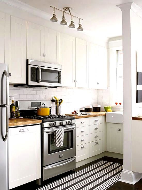 narrow kitchen in scandi style