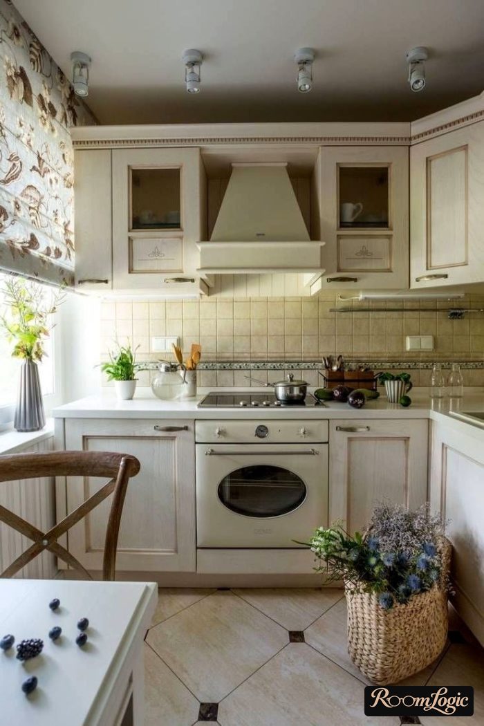 natural lighting in a provence-style kitchen in a tiny apartment