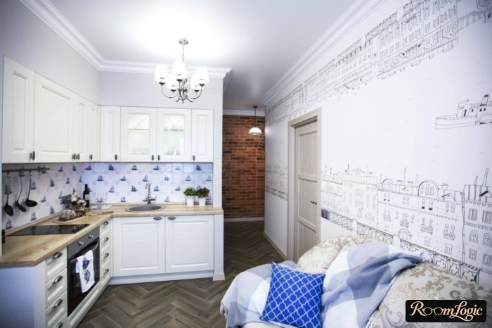 neoclassical kitchen in light tones