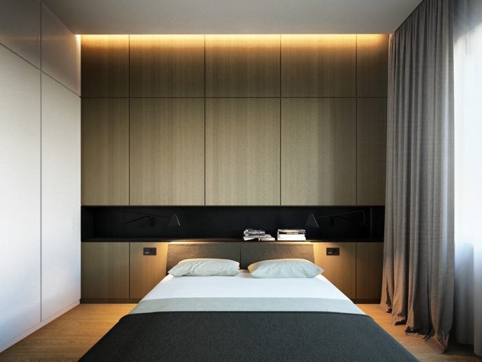 niche with lighting in modern bedroom