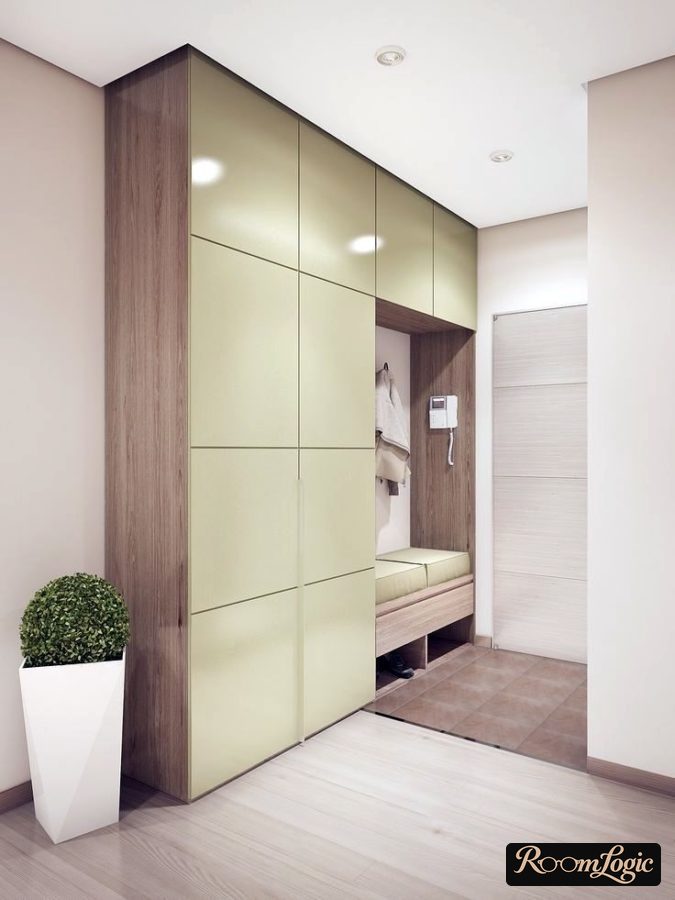 olive-colored floor-to-ceiling closet in the entryway