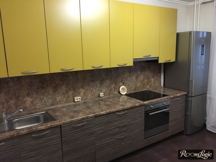 olive colored fronts of affordable kitchen cabinets made of particleboard