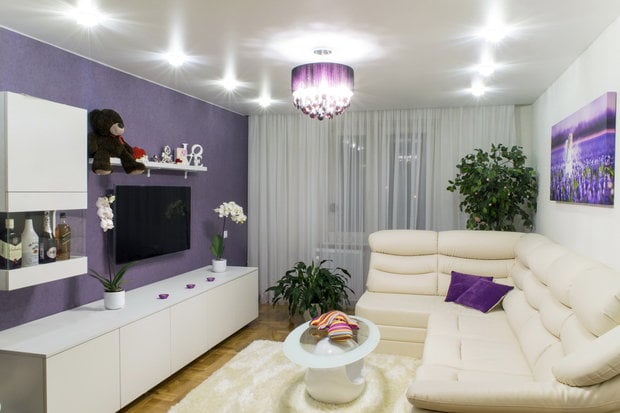one-bedroom apartment in white and purple