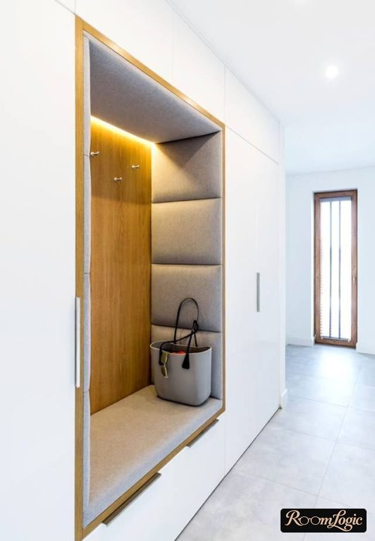 open rack with hooks in the closet in the hallway