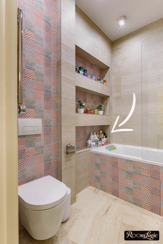 open shelves in modern bathroom