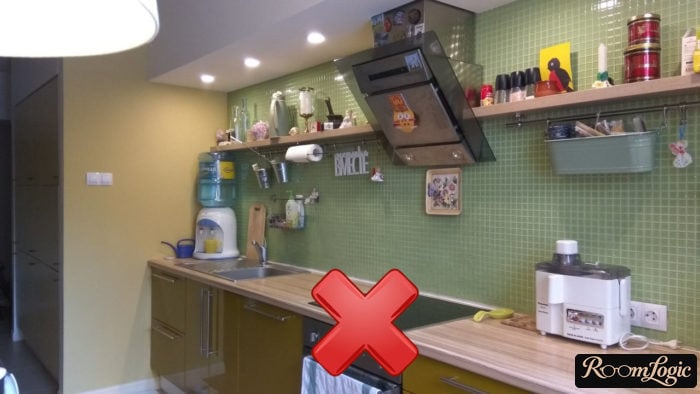 open upper shelves on small kitchen