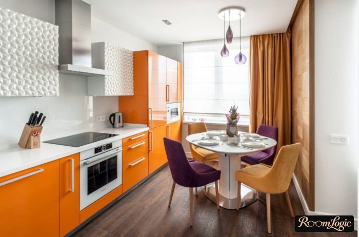orange curtains in an orange kitchen