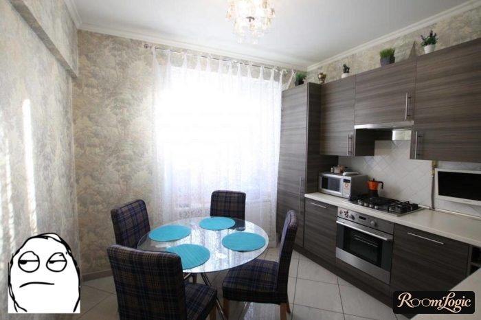 ornament wallpaper in neutral colors for kitchen interior