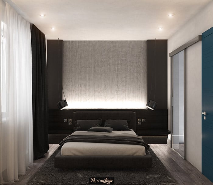 outlets and switches near the bed in the bedroom