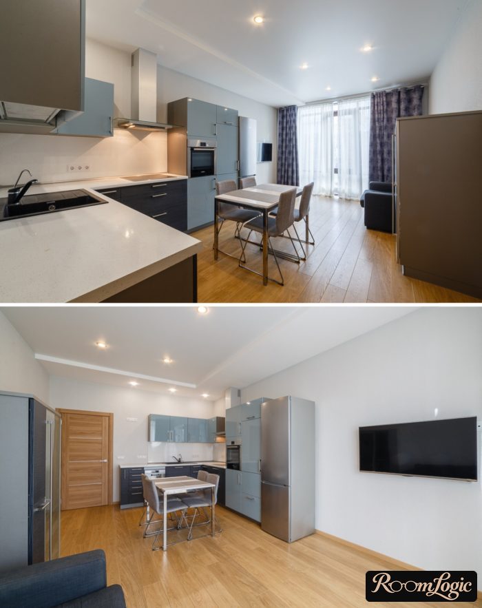 parquet flooring in the kitchen-studio without transitions