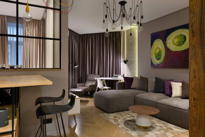 parquet in herringbone pattern in modern design of apartment
