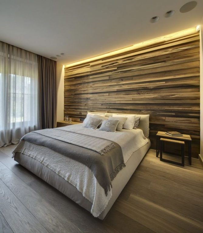 parquet on the wall in the bedroom
