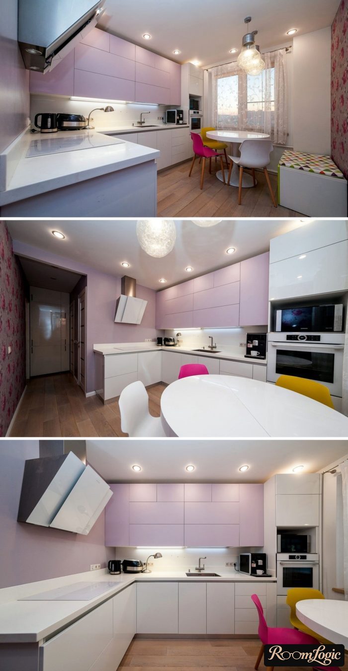 Pastel pink non-standard kitchen design