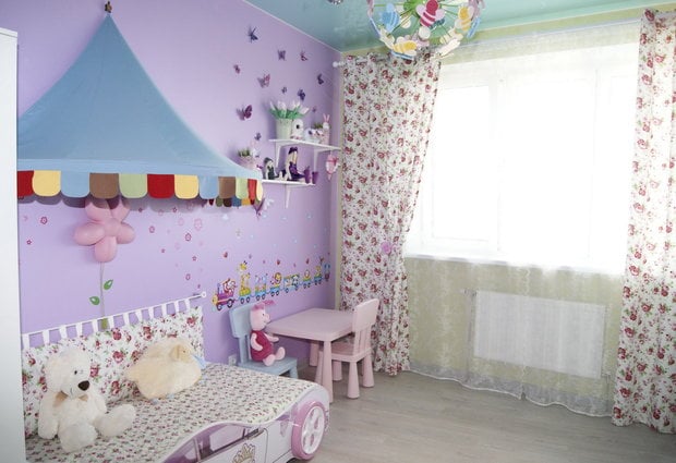 pastel purple interior of kids' room