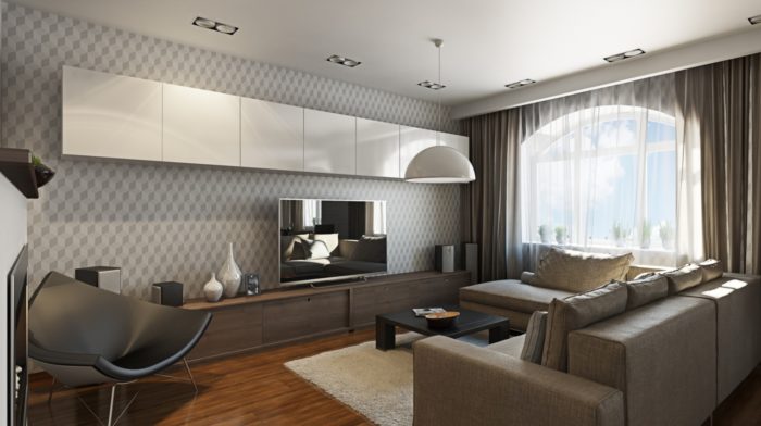 patterned wallpaper in the living room