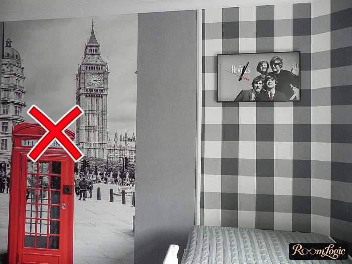 photo wallpaper red telephone booth in boys teenager's room