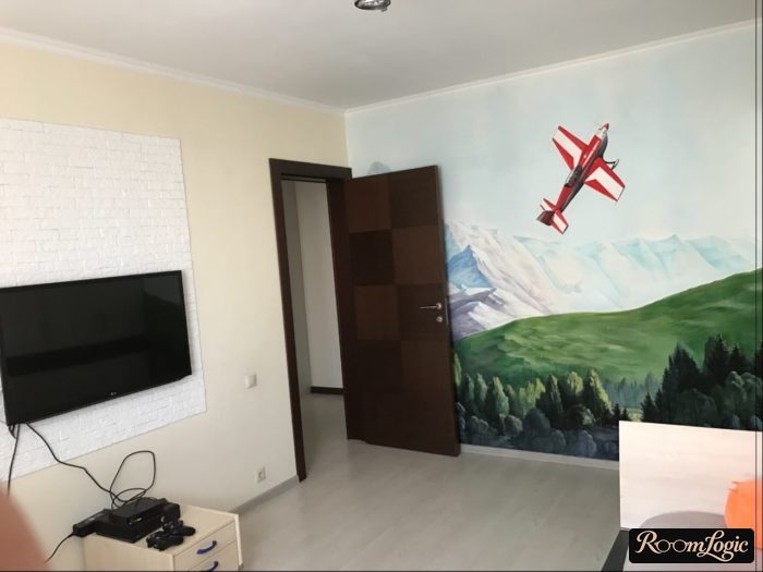 photo wallpaper with airplanes in the interior of a kids’ room for a teenage boy 12 years old