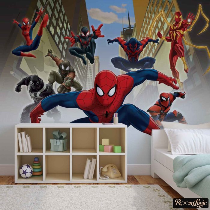 photo wallpaper with spiderman in a boy's room