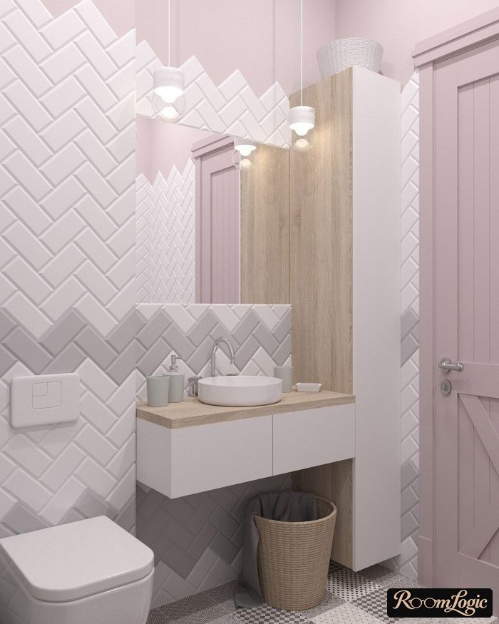 pink color in bathroom interior