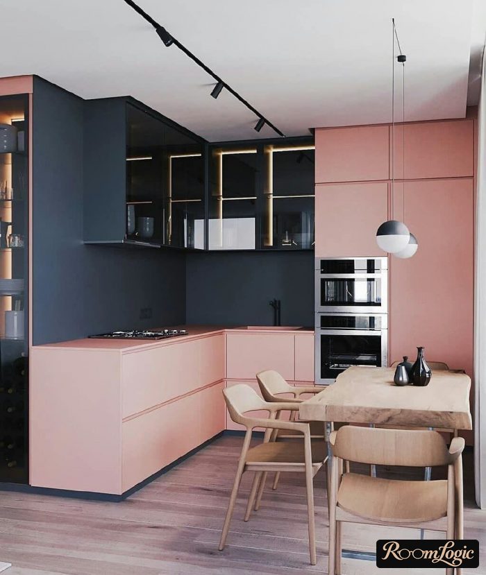 pink color in kitchen interior