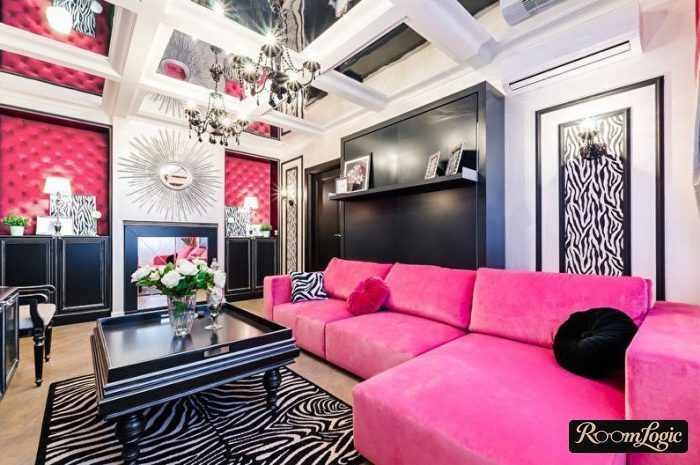 pink sofa in art deco style living room
