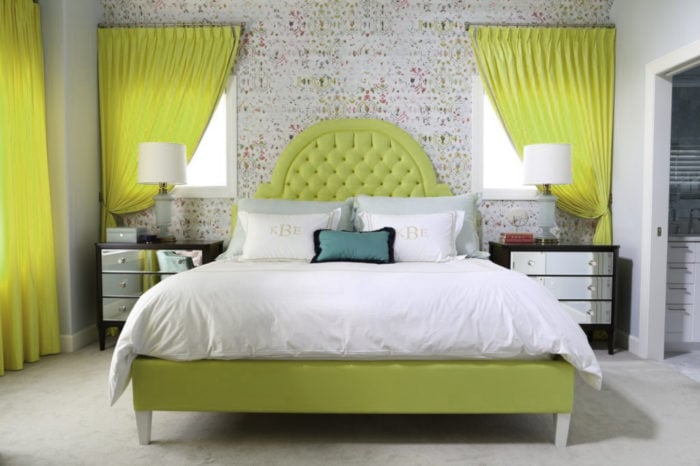 pistachio green curtains in the bedroom
