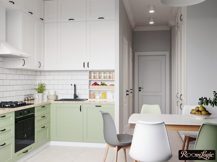 pistachio green in kitchen interior