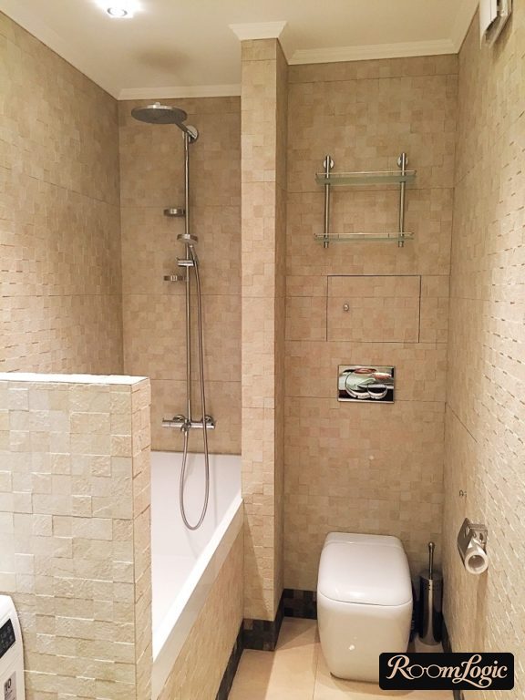 pixel tile in bathroom interior with toilet and washer