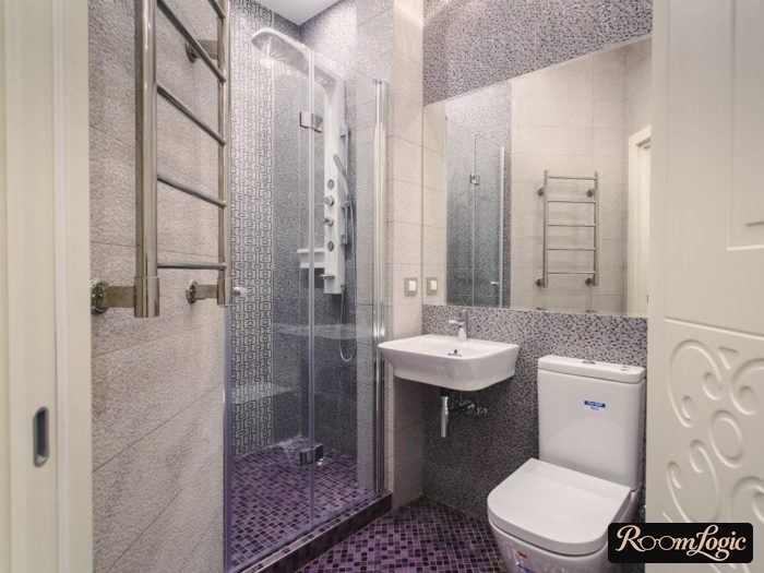 pixel tile in small bathroom with shower