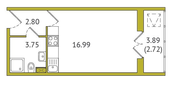 plan of long narrow studio