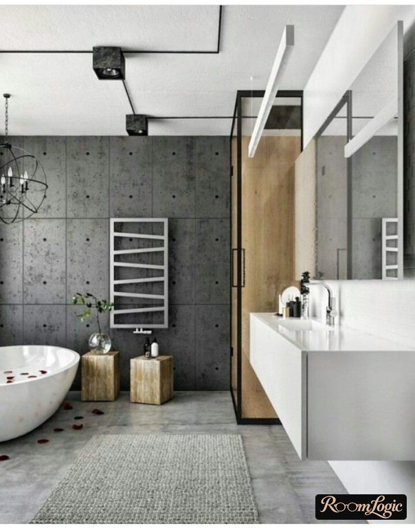 plaster imitating concrete blocks in the bathroom